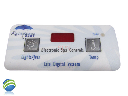 E2, Rectangle, Overlay, Raindance Spas, Topside, Lite Digital , 2 Buttons, Light/Jet, Temp E2, Rectangle, Overlay, Raindance Spas, Topside, Lite Digital , 2 Buttons, Light/Jet, Temp