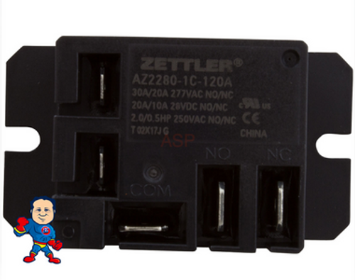 Power Relay, Zettler, SPDT, 30A, 115v, Mini, AZ2280-1C-120A