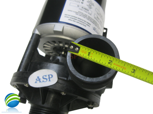 The inlet and outlet measure about 2 5/16" across the threads..
Complete Pump, Aqua-Flo, FMHP, 2.0HP, 230v,48fr, 1-1/2", 1 or 2 Speed 8.5A