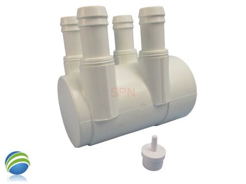 The manifold featured in this kit is Closed on one end the other end receives a 2" Pipe or fitting that would measure 2 3/8" OD..