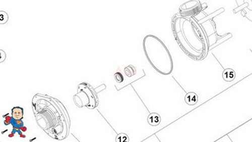 This is an example of the order of the parts and what the wet end body would look like.. Normally a 1 1/2" center discharge wet end..