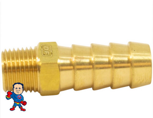 Barb Adapter, 1/8" Barb x  3/8"mpt, Brass Barb Adapter, 1/8" Barb x  3/8"mpt, Brass