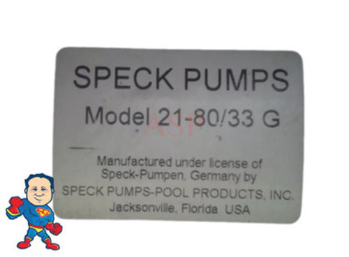 Speck Pump 21-80/33GS 4.0HP SF1.25 EE 208-230V 21.0-19.4A MAX Speck Pump 21-80/33GS 4.0HP SF1.25 EE 208-230V 21.0-19.4A MAX