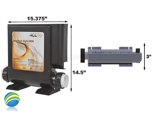 ACC Smartouch Digital 3000 Heatmaxx Retro-Fit Spa Control w/ 8.0 KW Heater, Topside Control and Power Cords - Dimensions ACC Smartouch Digital 3000 Heatmaxx Retro-Fit Spa Control w/ 8.0 KW Heater, Topside Control and Power Cords - Dimensions