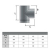Geometrische tekening - Kachelbuis T-stuk 90° vrouwelijk diameter 125 mm enkelwandig roestvast staal