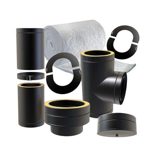 Samengestelde mat zwart muurdoorvoer / geveldoorvoer set Ø 150 mm Dubbelwandig geïsoleerd RAL 9004