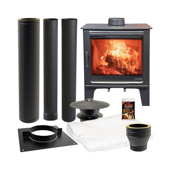 Houtkachel BRIGHT 5kW inclusief rookgasafvoer set voor plat dak