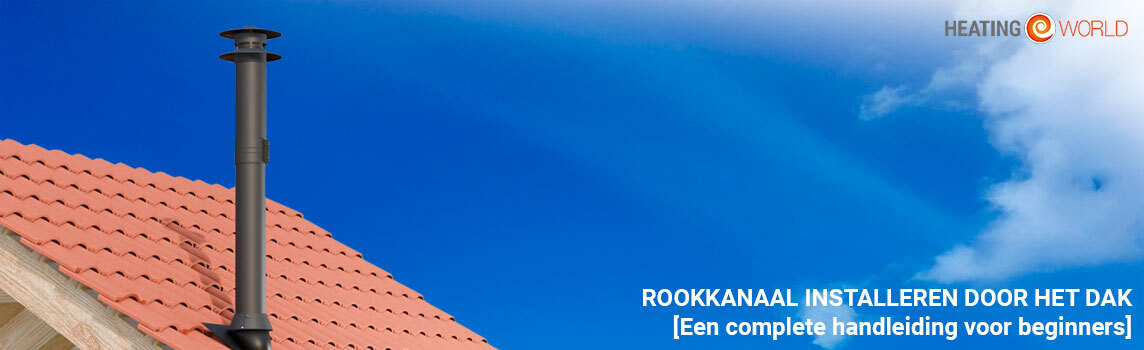 Dakpannen buizen door het dak met stormkraag trekkap en dakplaat met blauwe lucht