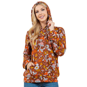 Retro Mushroom Print Pullover Hoody