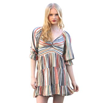 Multi Twist Front Keyhole LS Dress