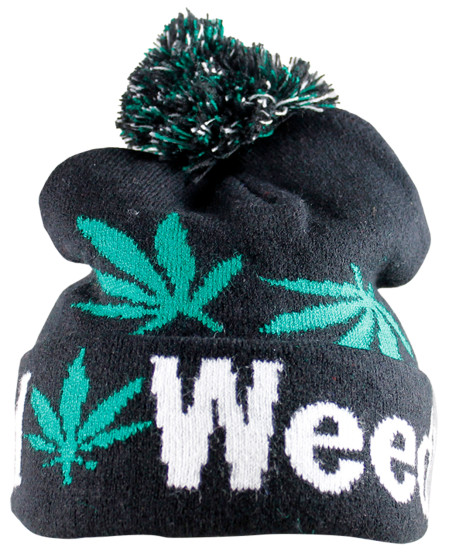 Knit Pom-Pom Black Leaf Weed