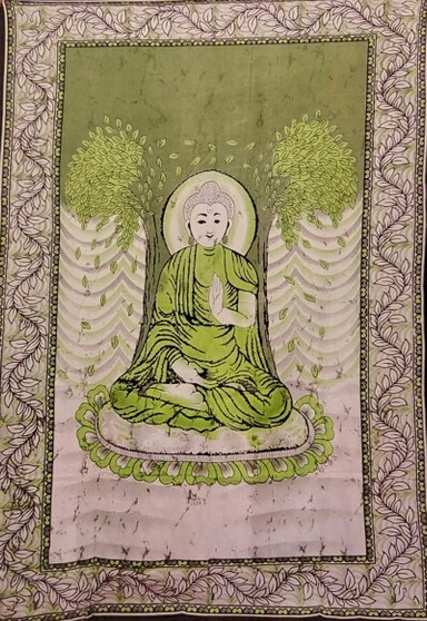 Green Printed Buddha Single Tapestry