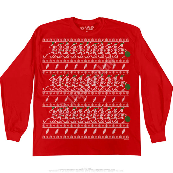 Dancin Skeletons X-Mas Sweater Red Long Sleeve T-Shirt