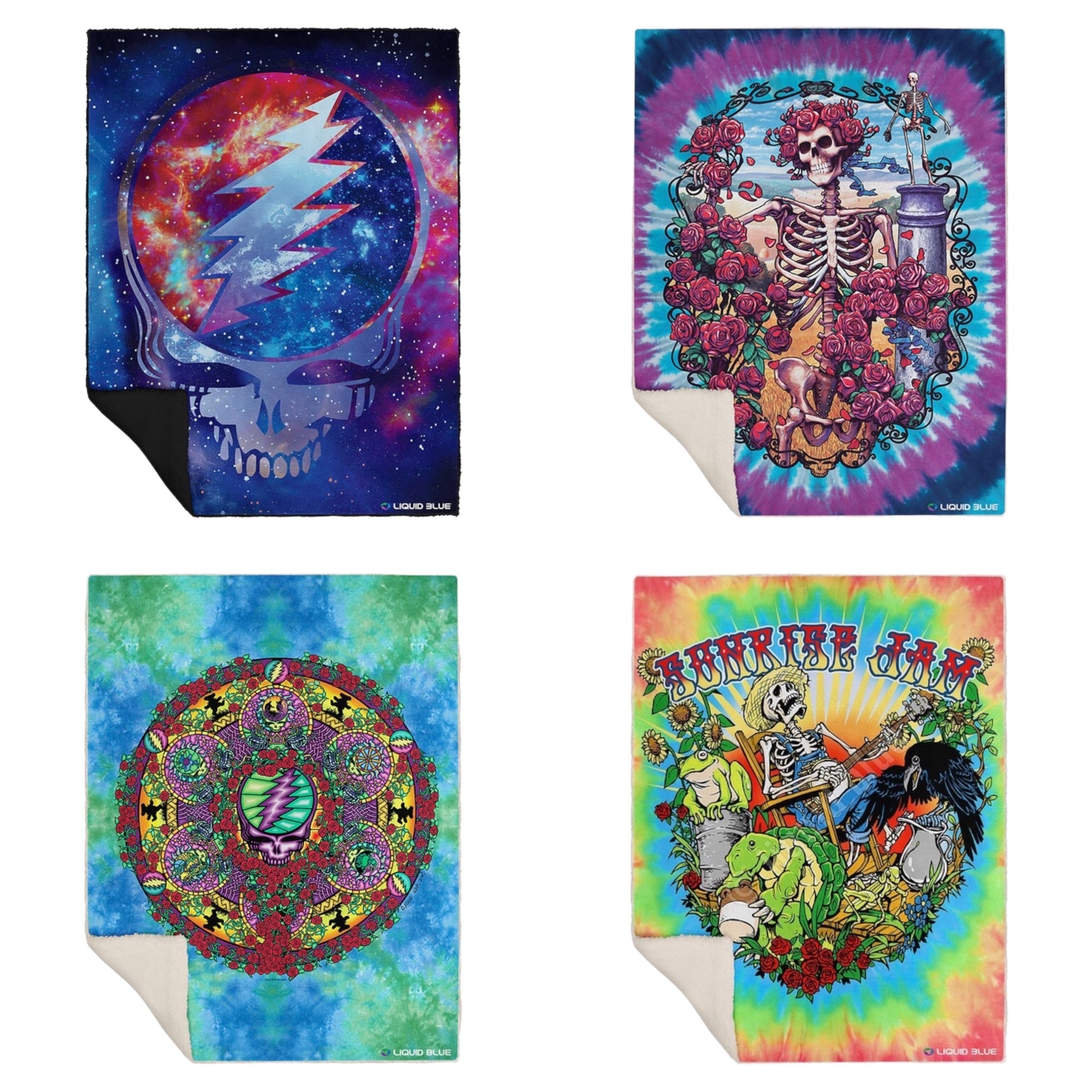 Grateful Dead Vintage Bertha Fleece Throw Blanket Liquid Blue