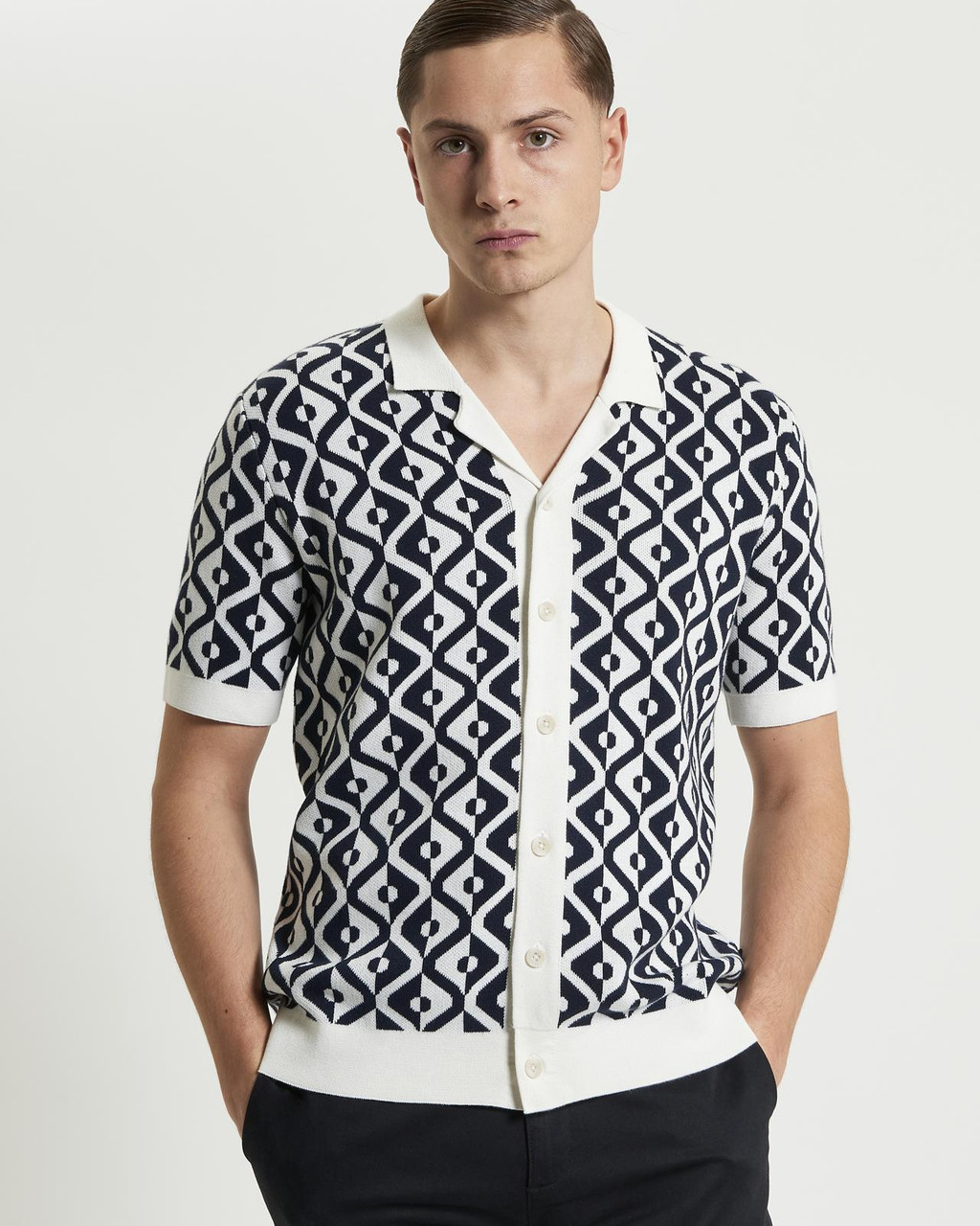 Tile Resort Knitted Shirt in Ivory