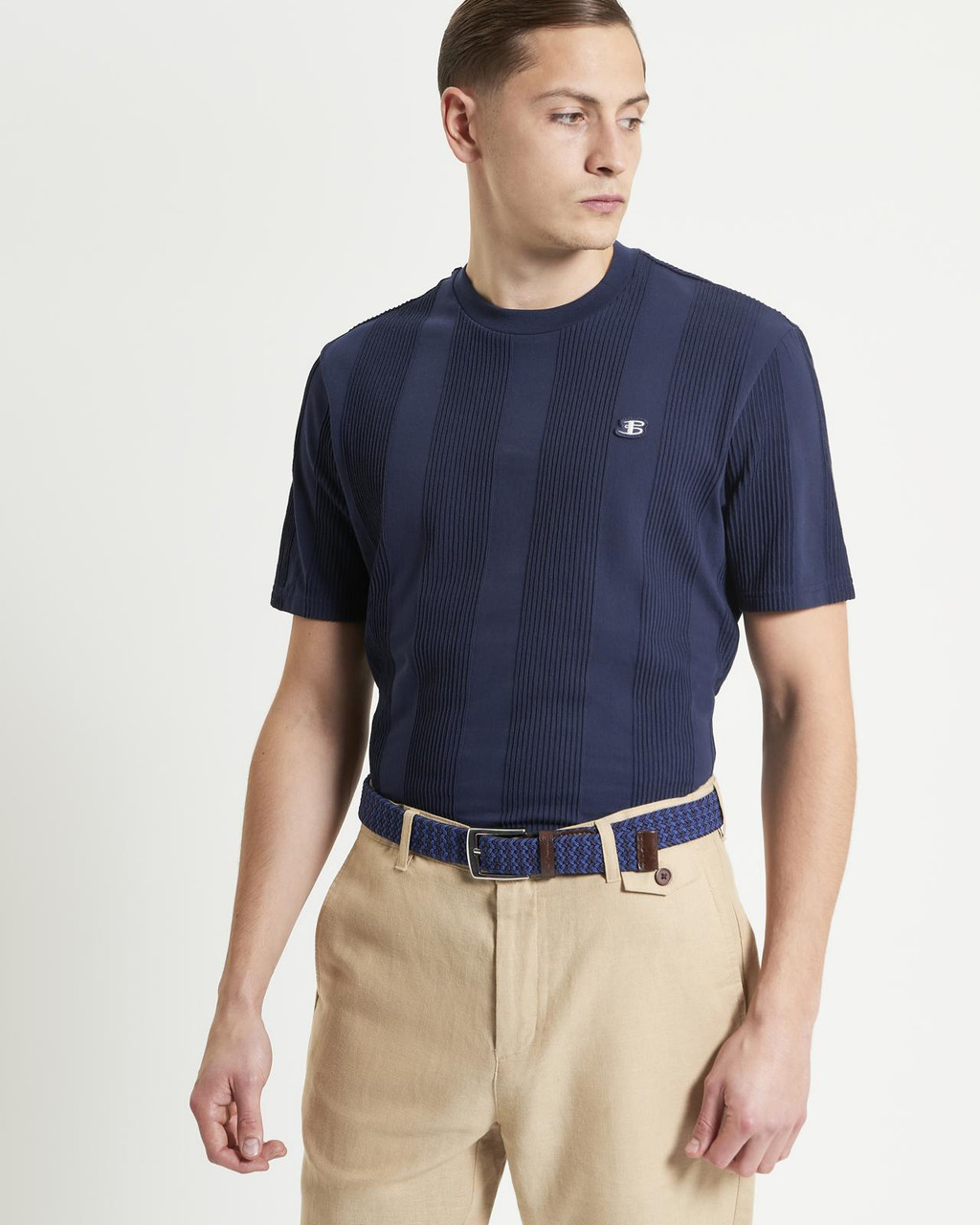 Textured Vertical Stripe Tee in Dark Navy