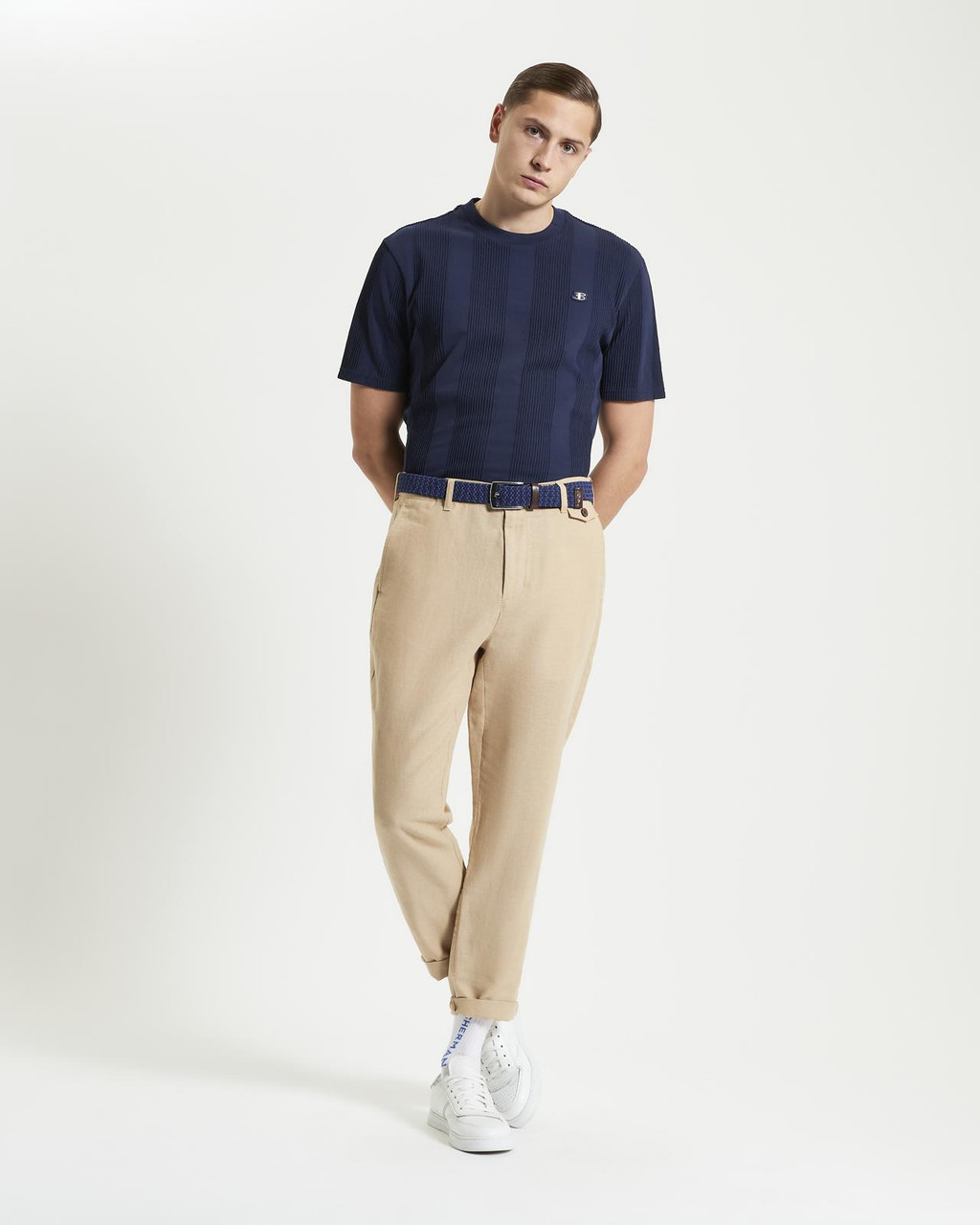 Textured Vertical Stripe Tee in Dark Navy