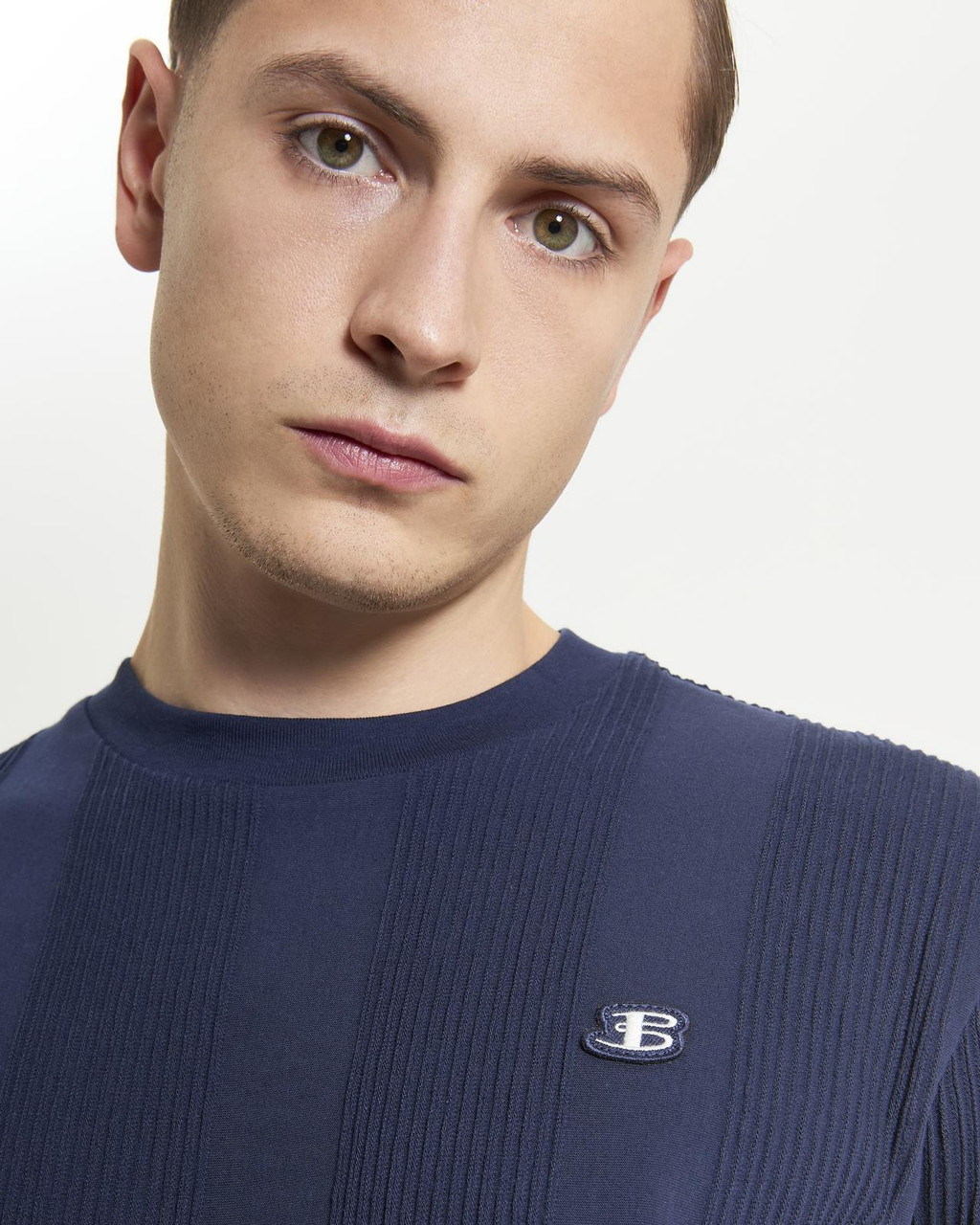 Textured Vertical Stripe Tee in Dark Navy