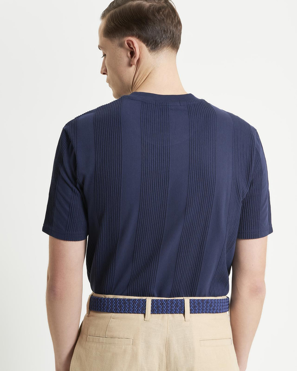 Textured Vertical Stripe Tee in Dark Navy