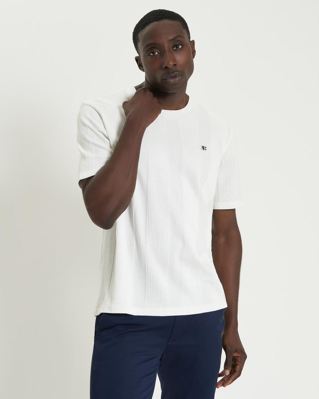 Textured Vertical Stripe Tee in Snow White
