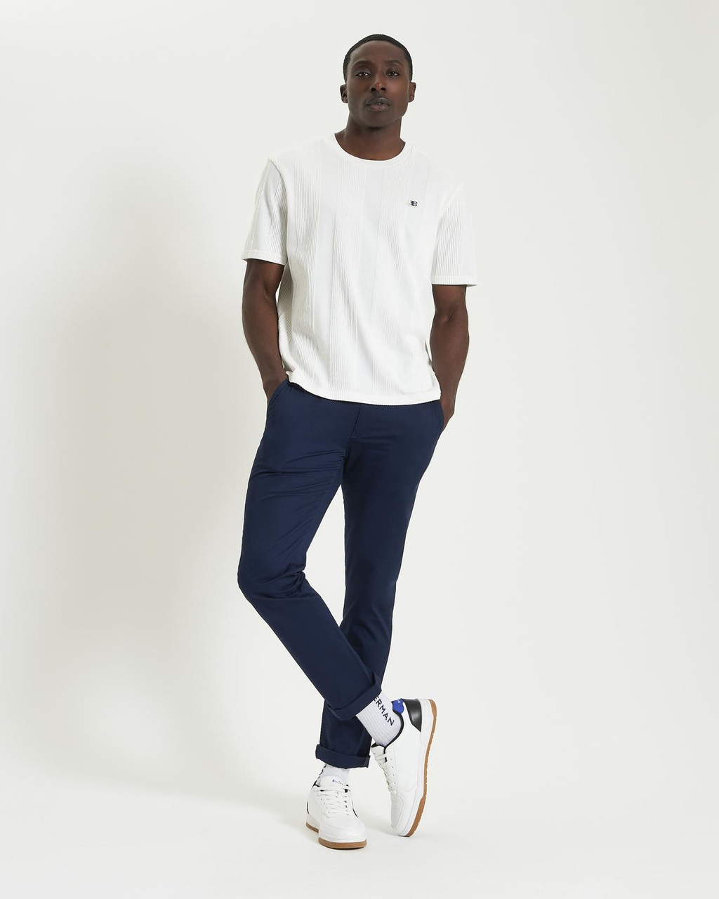 Textured Vertical Stripe Tee in Snow White