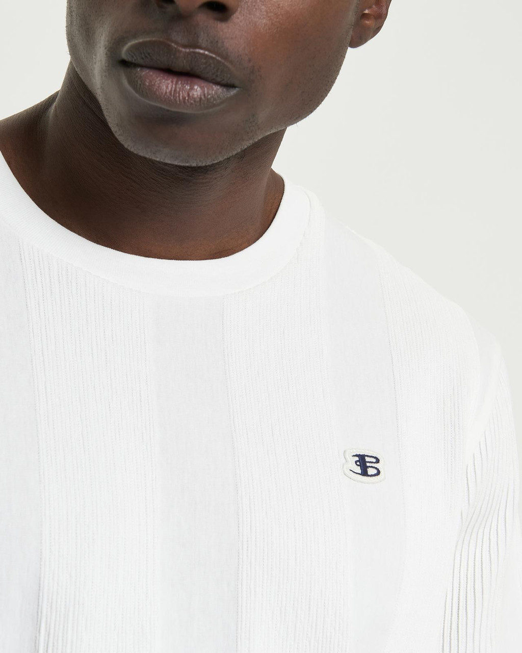 Textured Vertical Stripe Tee in Snow White