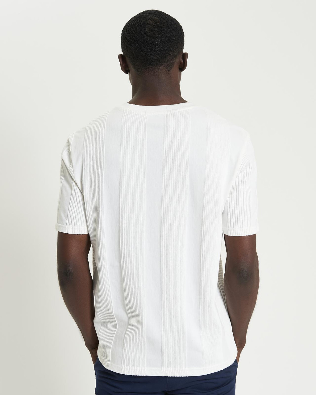 Textured Vertical Stripe Tee in Snow White