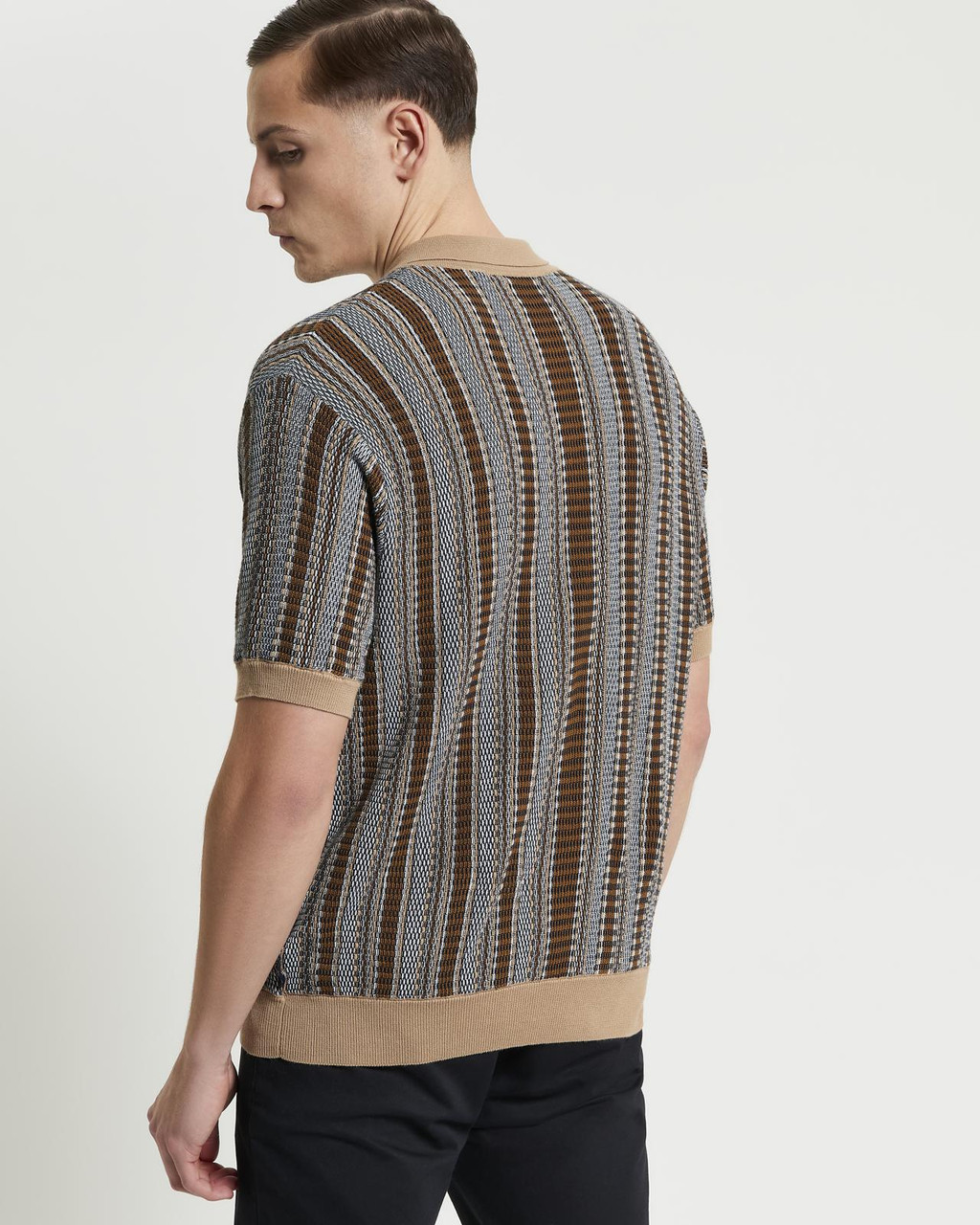 Textured Stripe Knitted Shirt in Dark Navy