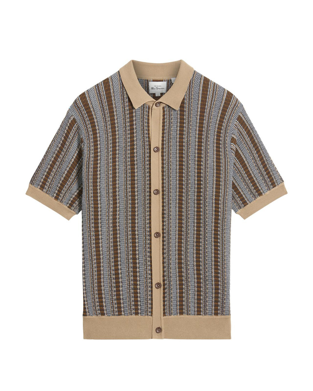 Textured Stripe Knitted Shirt in Dark Navy
