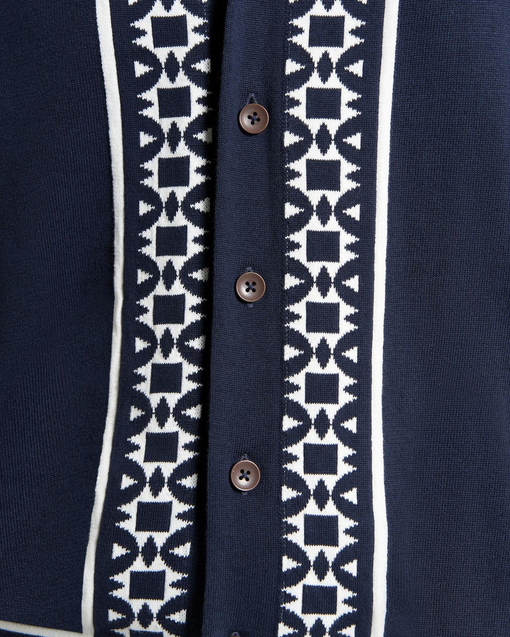 Floral Border Resort Knitted Shirt in Dark Navy