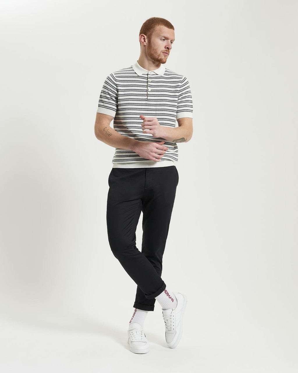 Jacquard Stripe Knitted Polo in Ivory