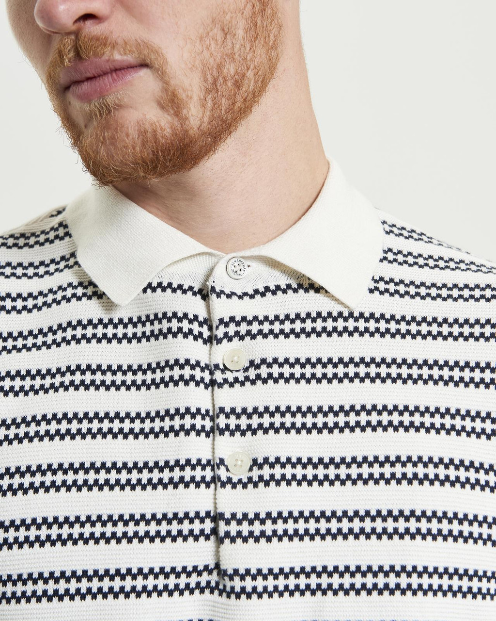 Jacquard Stripe Knitted Polo in Ivory