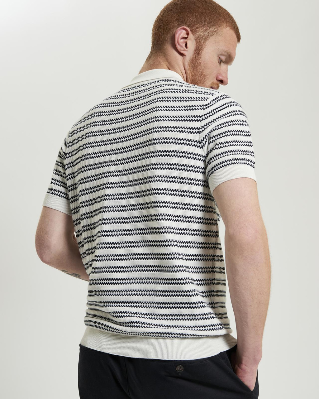 Jacquard Stripe Knitted Polo in Ivory