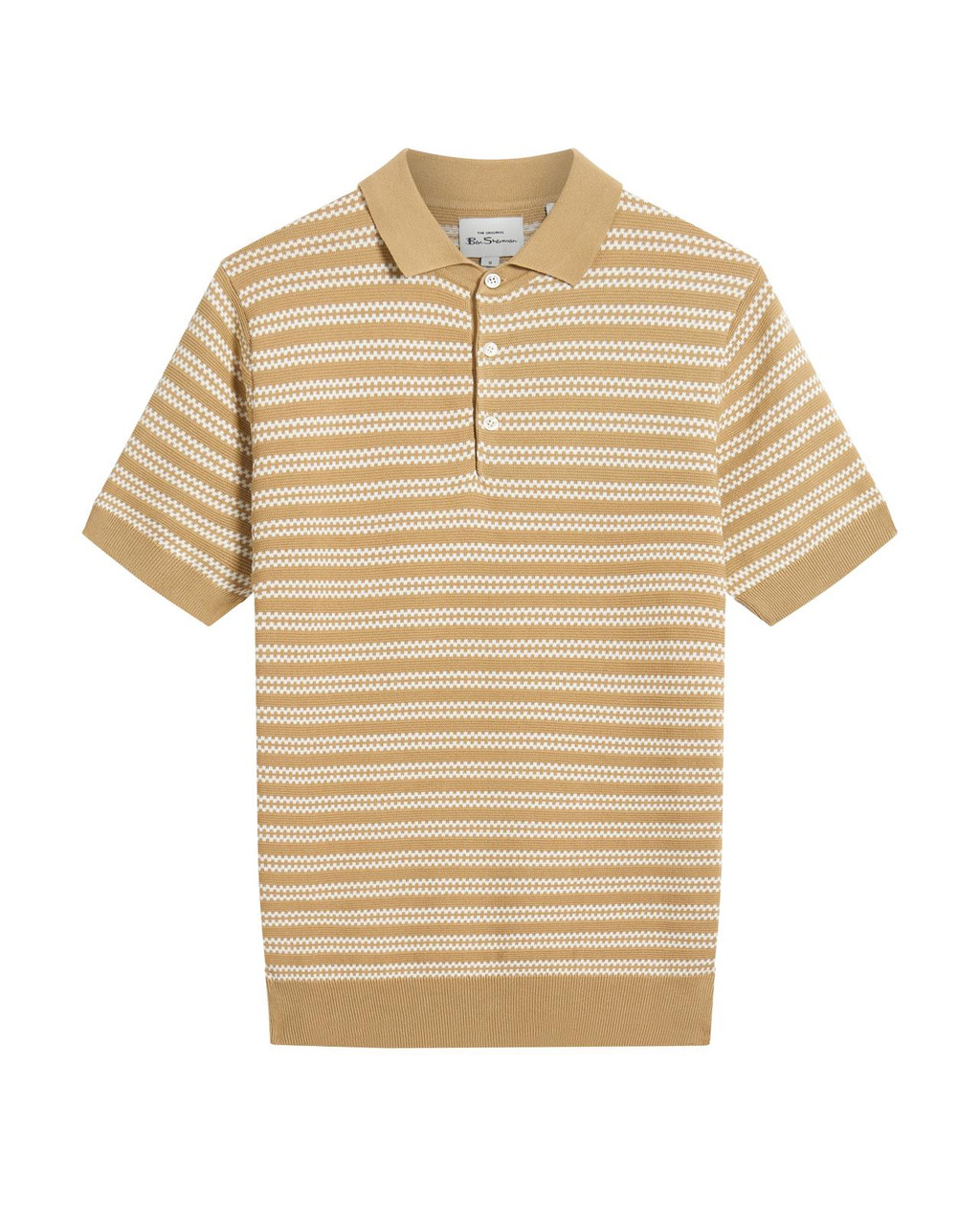 Jacquard Stripe Knitted Polo in Sand