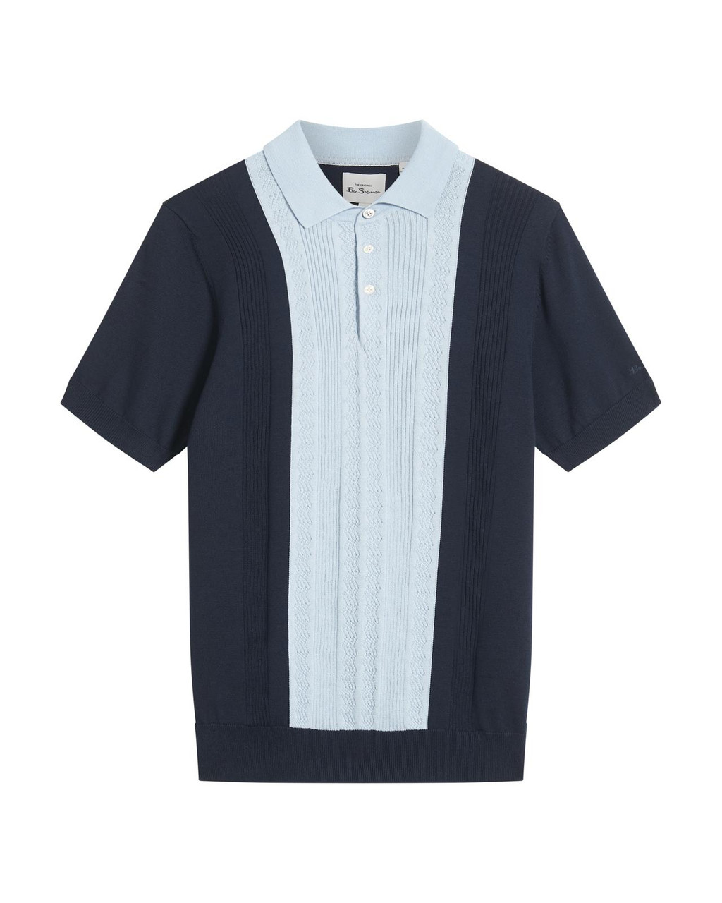 Textured Block Stripe Knitted Polo in Dark Navy