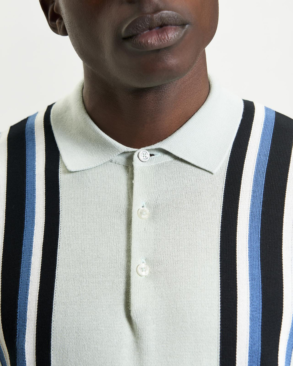 Vertical Stripe Knitted Polo in Light Green