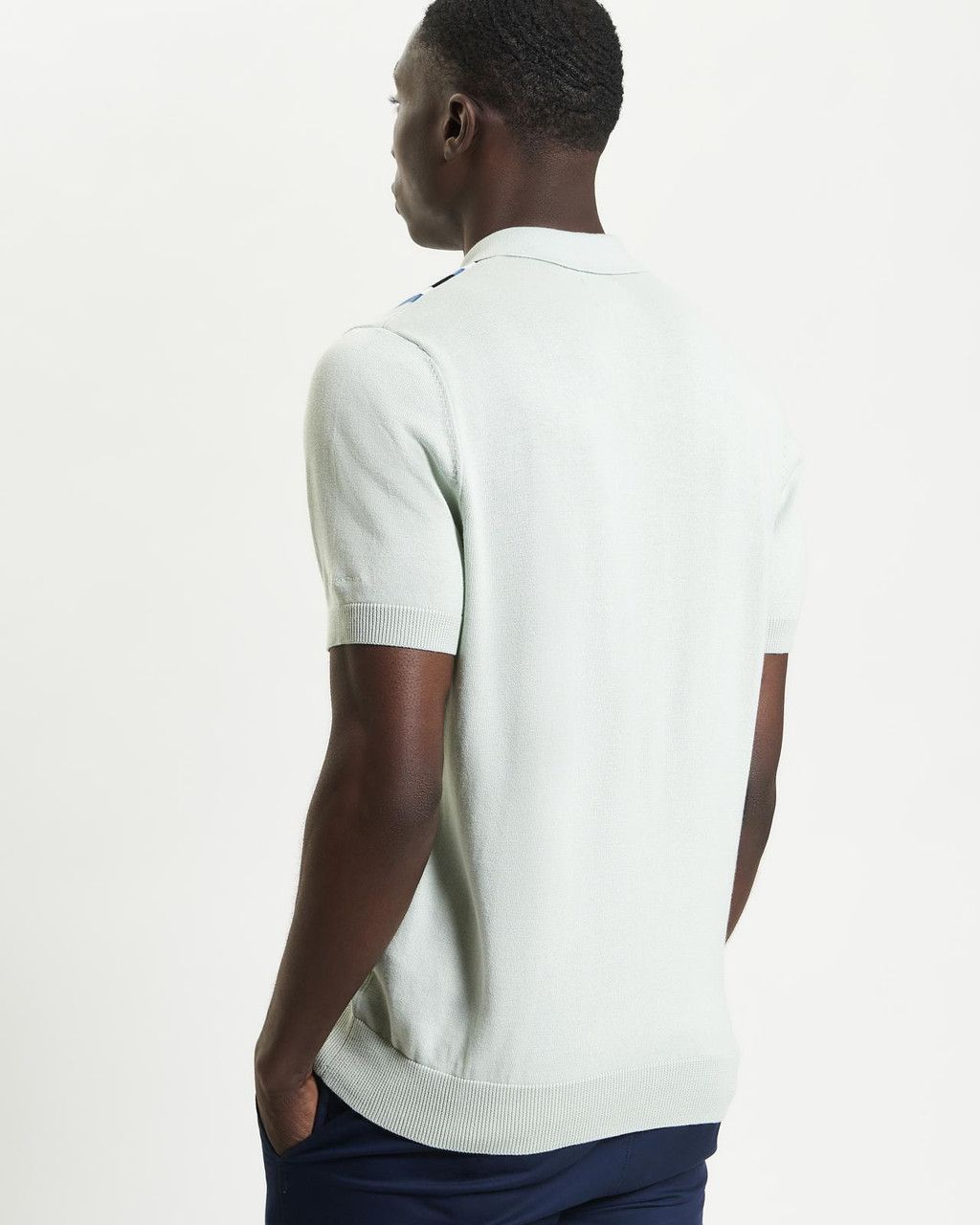 Vertical Stripe Knitted Polo in Light Green