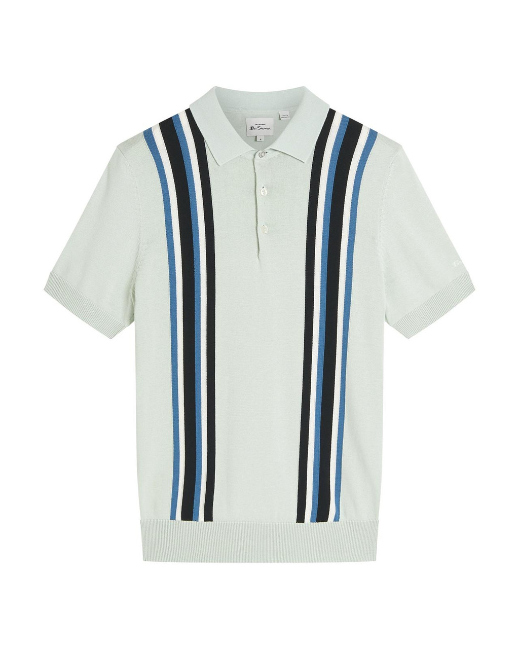 Vertical Stripe Knitted Polo in Light Green