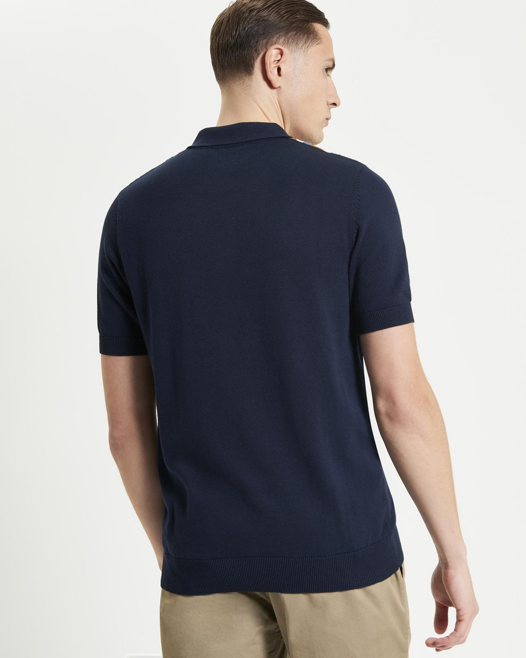 Vertical Stripe Knitted Polo in Dark Navy