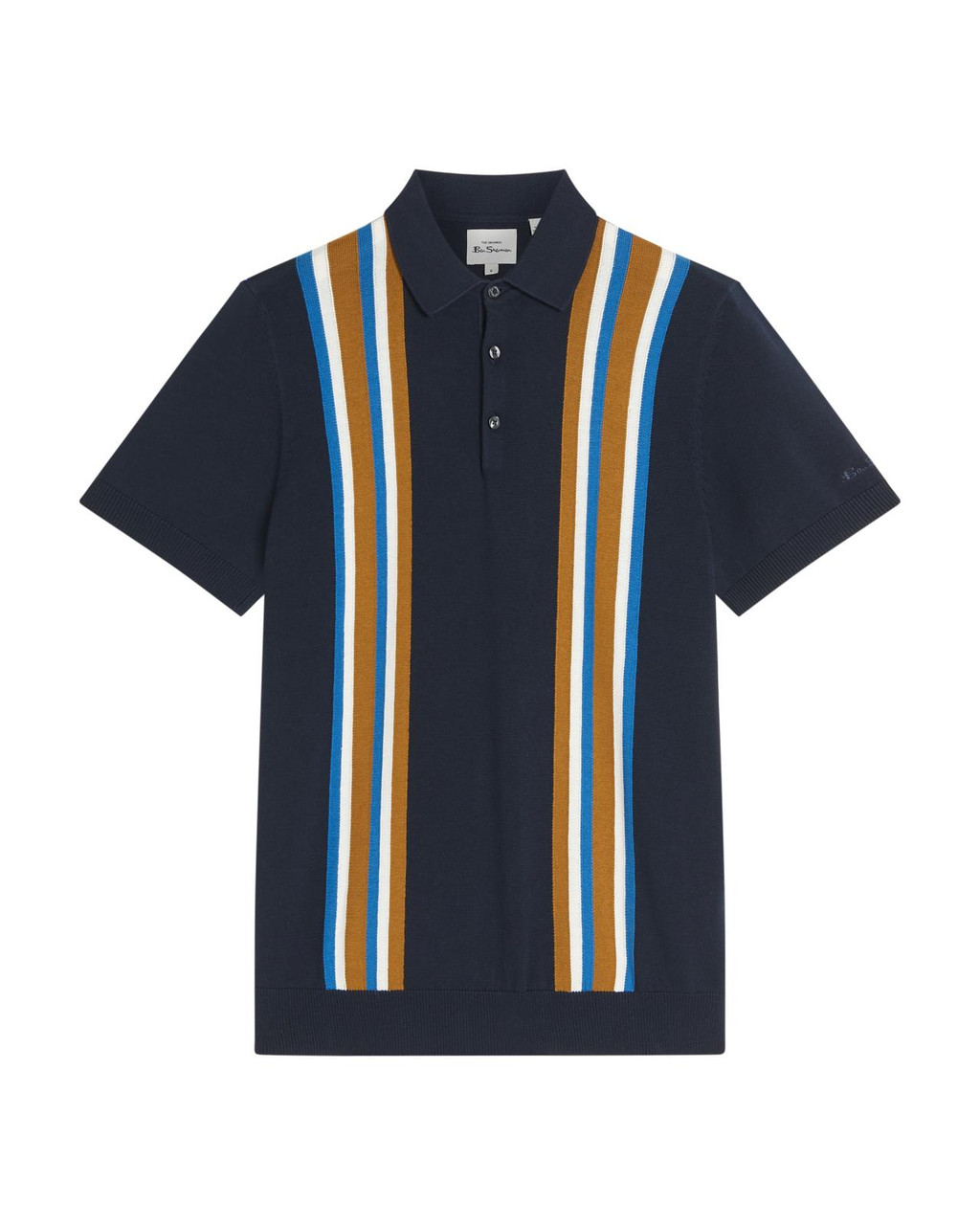 Vertical Stripe Knitted Polo in Dark Navy