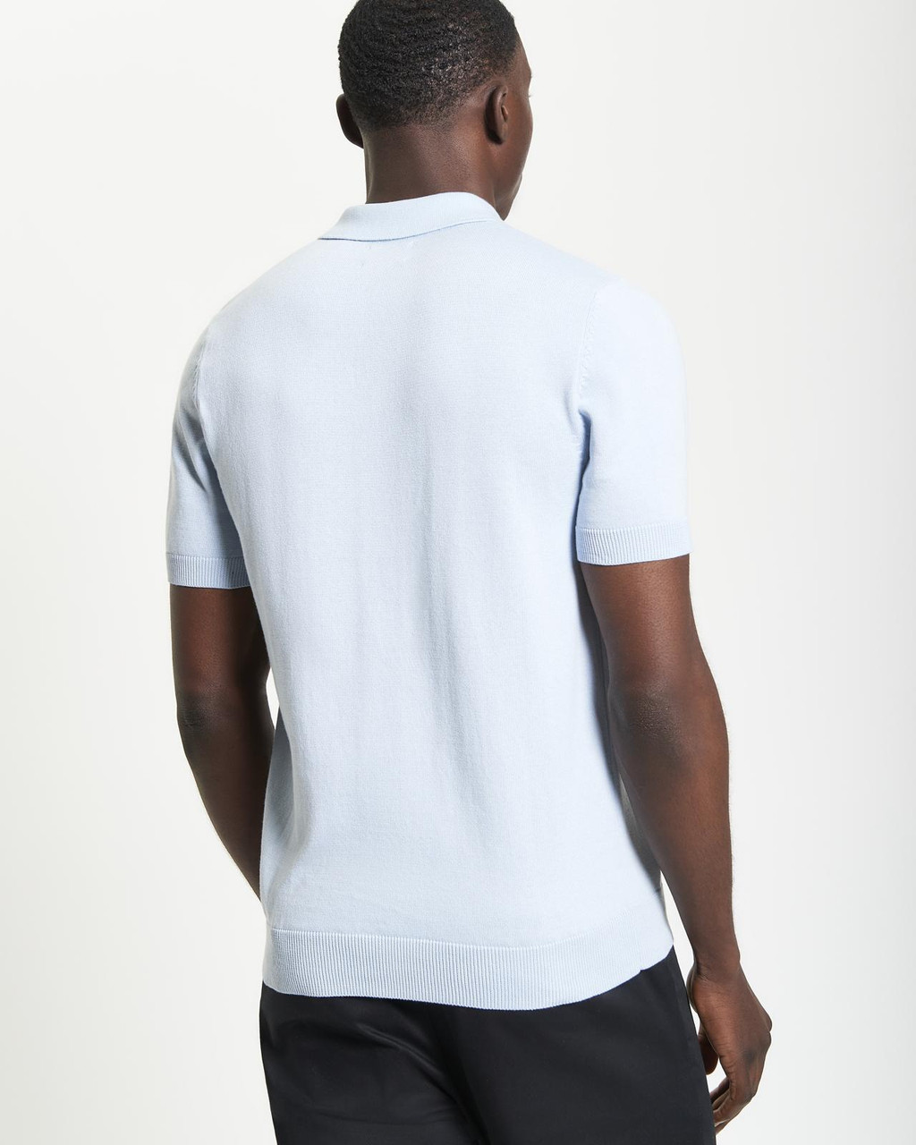 Vertical Stripe Knitted Polo in Ice Blue