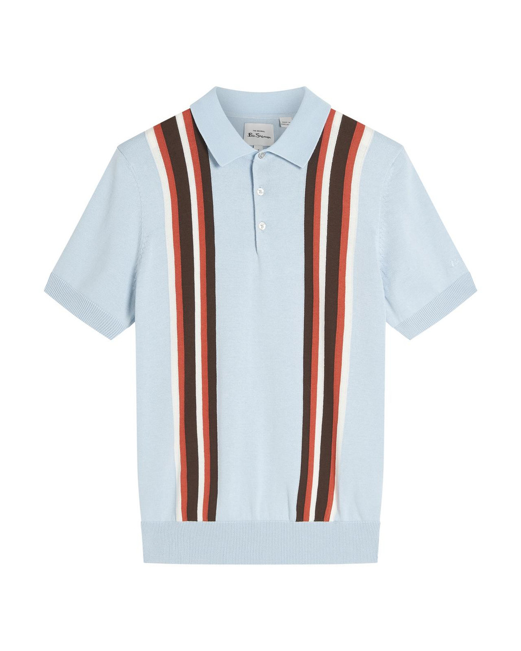 Vertical Stripe Knitted Polo in Ice Blue