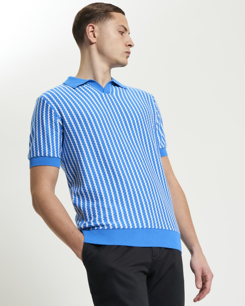 Vertical Wave Knitted Polo in Kingfisher