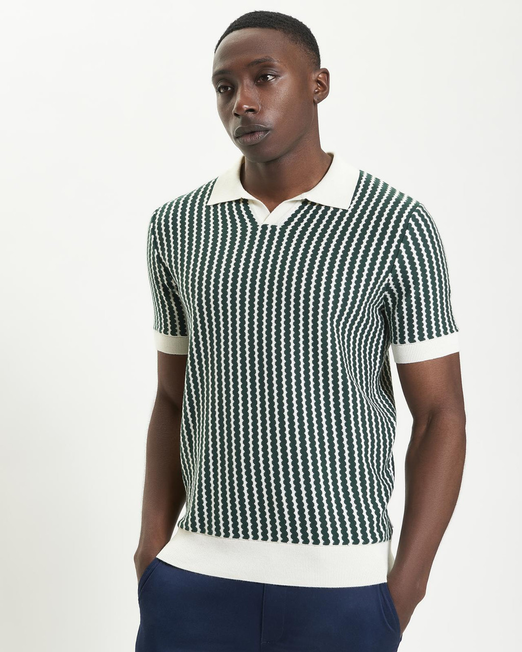 Vertical Wave Knitted Polo in Snow White