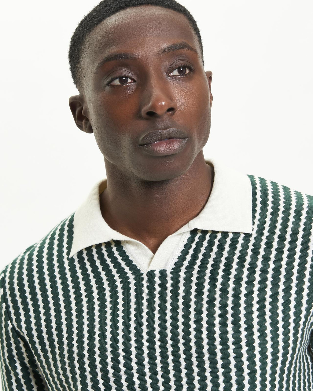 Vertical Wave Knitted Polo in Snow White