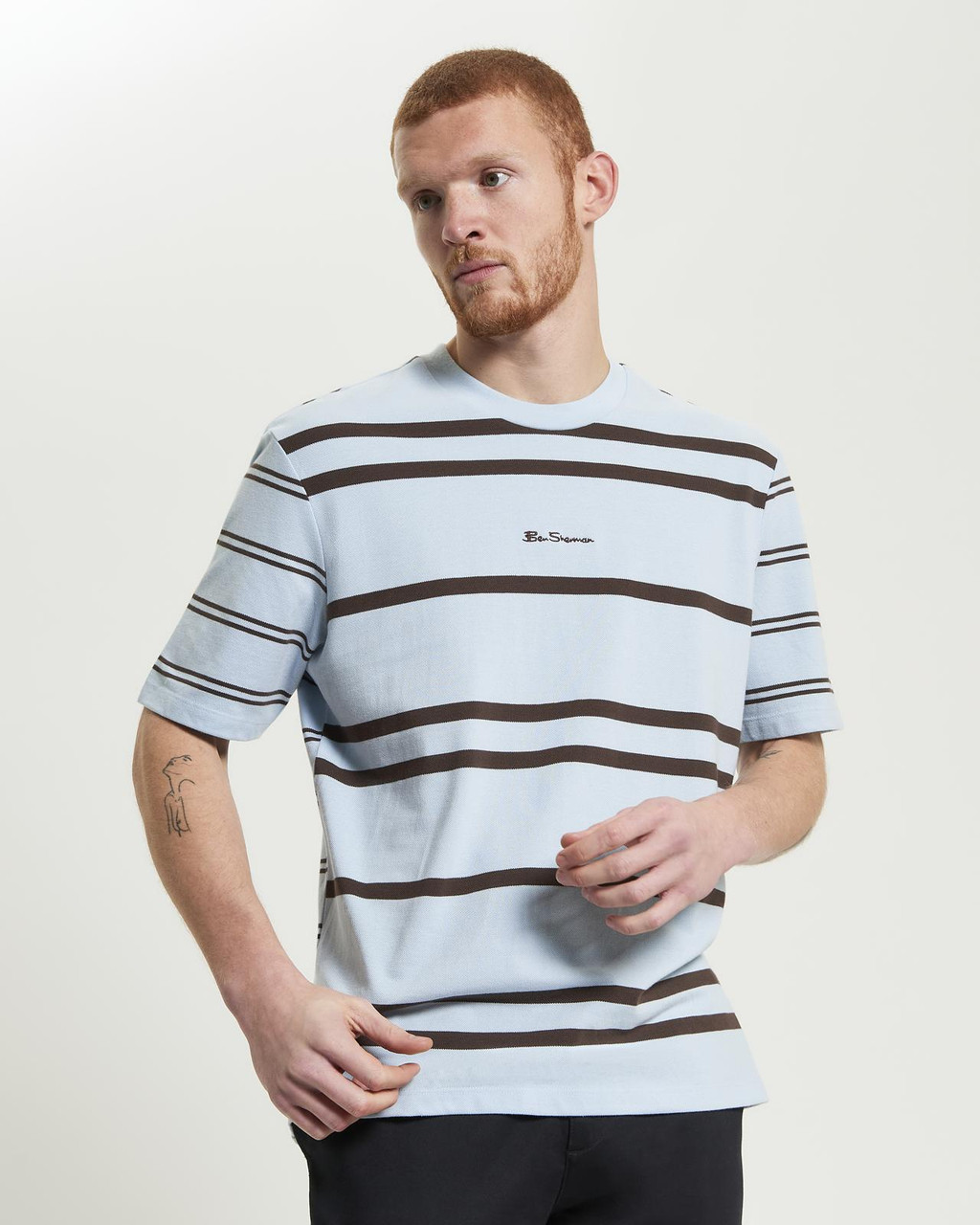 Mixed Stripe Tee in Ice Blue