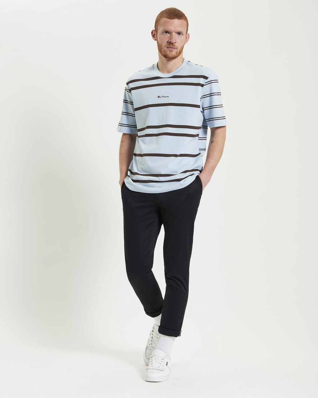 Mixed Stripe Tee in Ice Blue