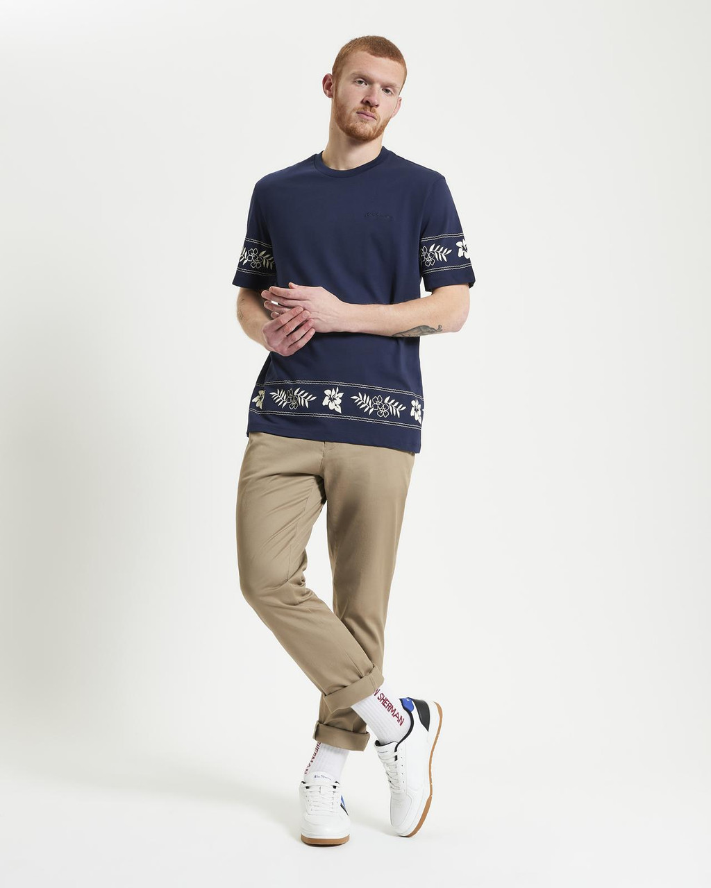 Border Print Tee in Dark Navy