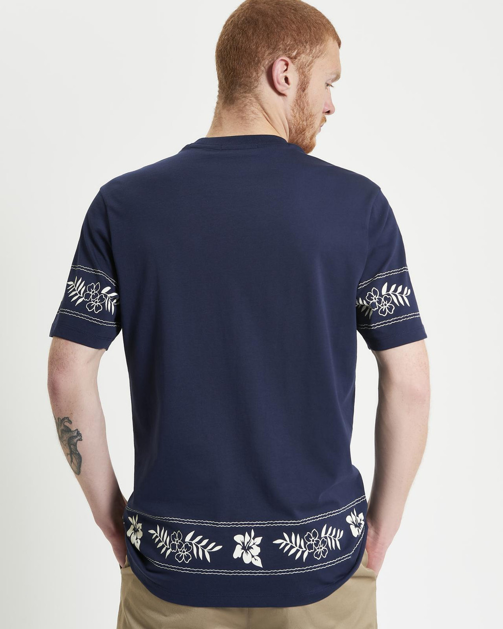 Border Print Tee in Dark Navy