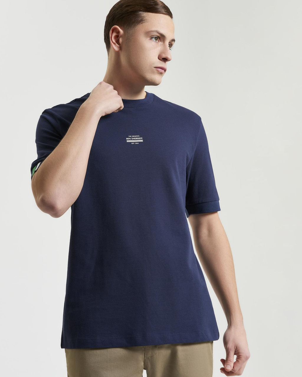 Tipped Pique Tee in Dark Navy